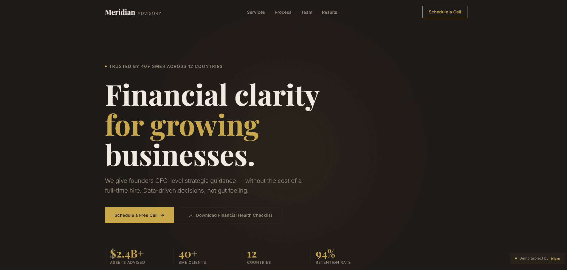 Meridian Advisory website screenshot